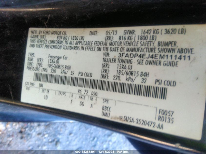 2014 FORD FIESTA SE - 3FADP4EJ4EM111411