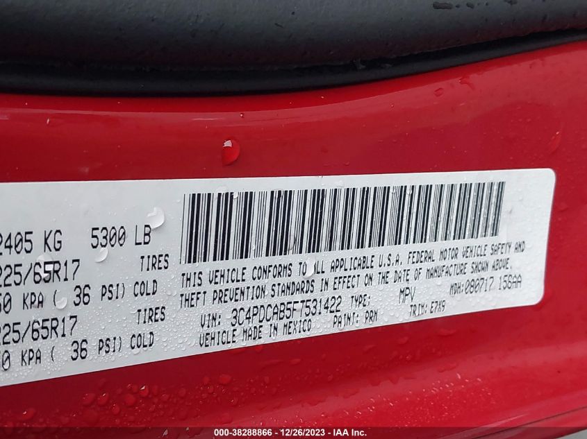 2015 DODGE JOURNEY SE - 3C4PDCAB5FT531422