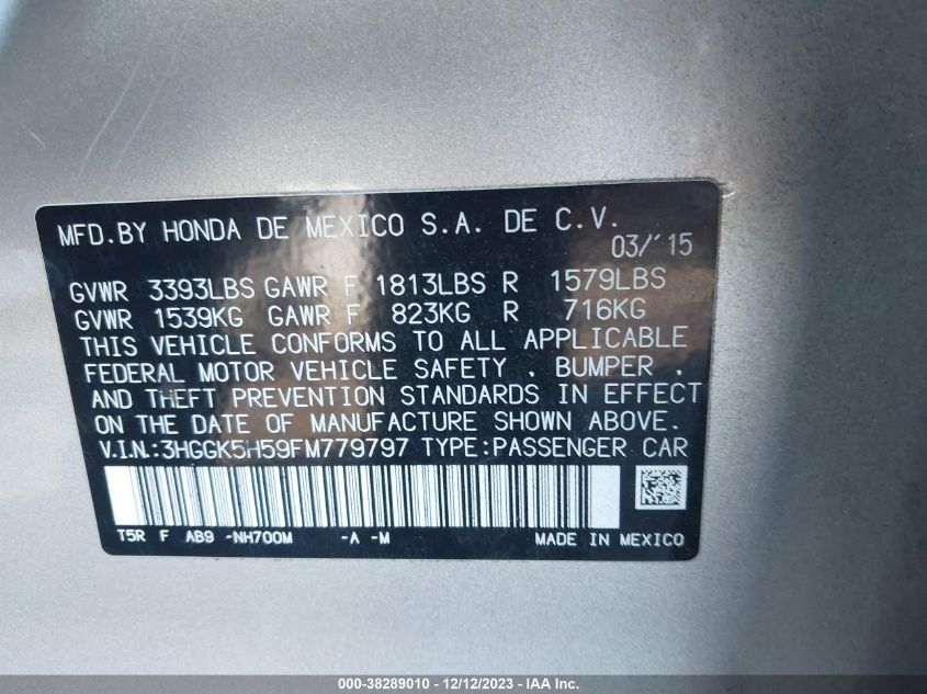 2015 HONDA FIT LX - 3HGGK5H59FM779797