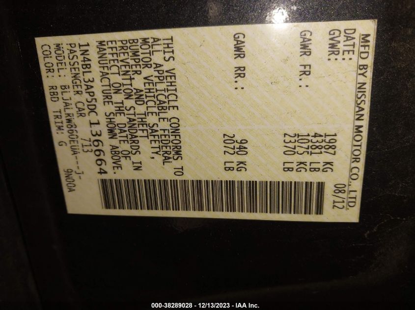 2013 NISSAN ALTIMA 3.5 S - 1N4BL3AP5DC136664