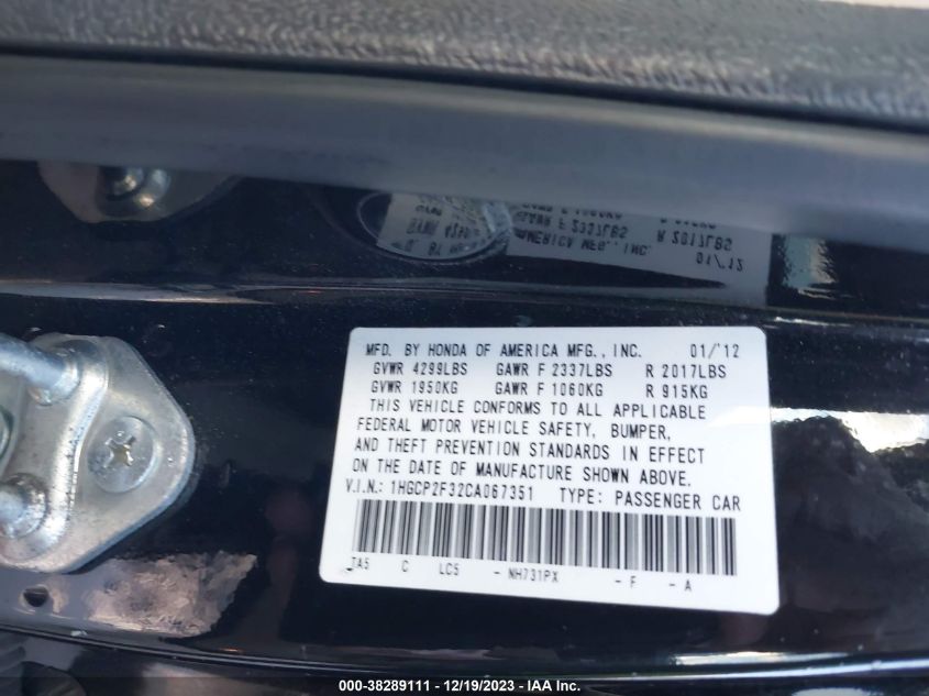 1HGCP2F32CA067351 | 2012 HONDA ACCORD