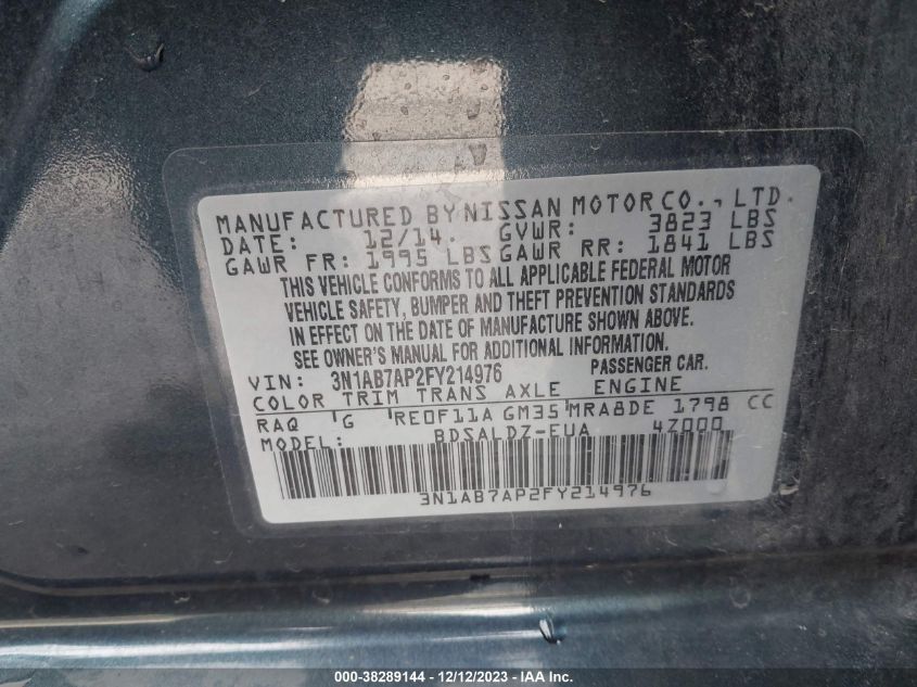 2015 NISSAN SENTRA S/SV/SR/SL - 3N1AB7AP2FY214976