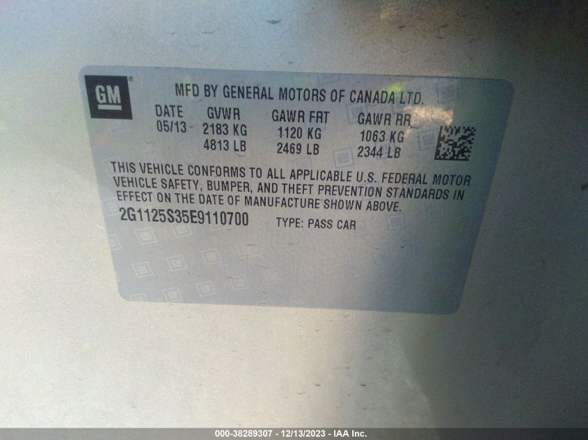 2014 CHEVROLET IMPALA 2LT - 2G1125S35E9110700