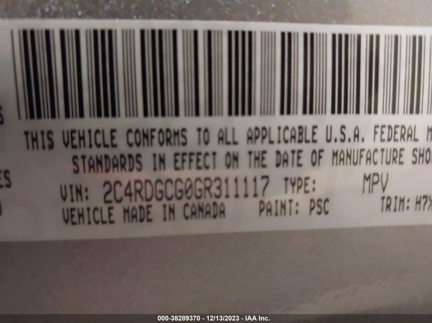 2016 DODGE GRAND CARAVAN SXT - 2C4RDGCGOGR311117