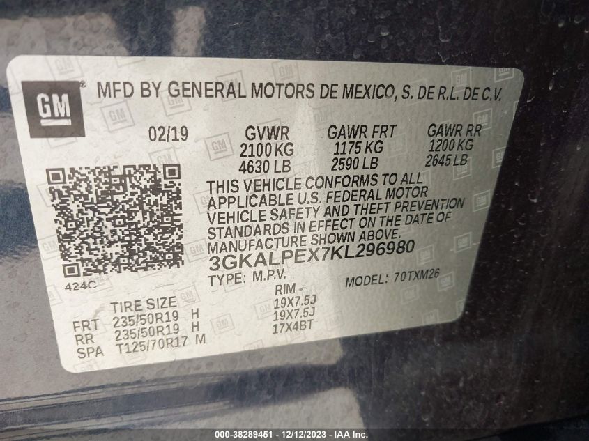 2019 GMC TERRAIN SLT - 3GKALPEX7KL296980
