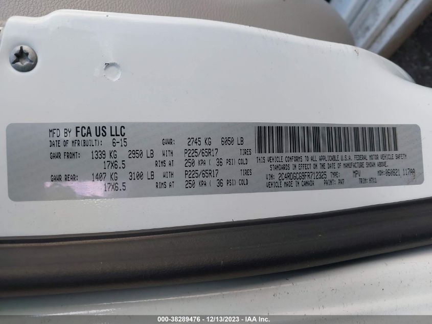 2015 DODGE GRAND CARAVAN SXT - 2C4RDGCG9FR712325