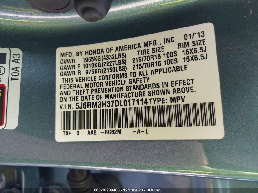 2013 HONDA CR-V LX - 5J6RM3H37DL017114