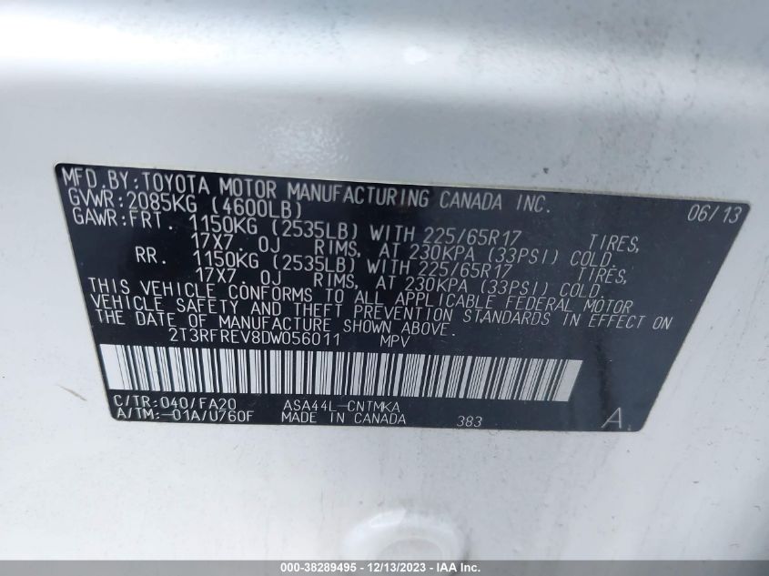 2013 TOYOTA RAV4 XLE - 2T3RFREV8DW056011