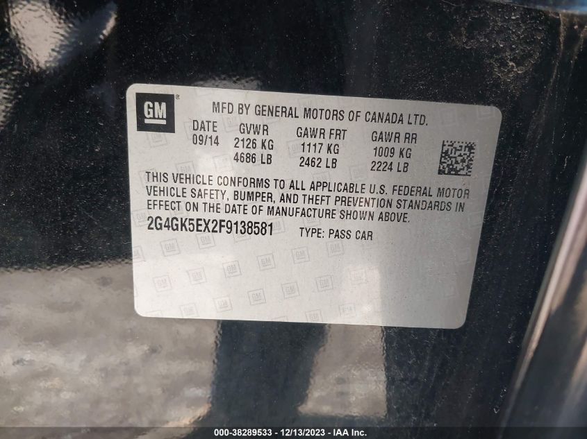 2015 BUICK REGAL - 2G4GK5EX2F9138581