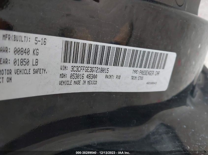2016 FIAT 500E BATTERY ELECTRIC - 3C3CFFGE3GT218015