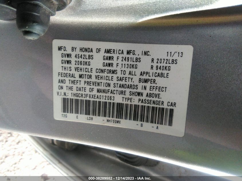 1HGCR3F8XEA012063 | 2014 HONDA ACCORD