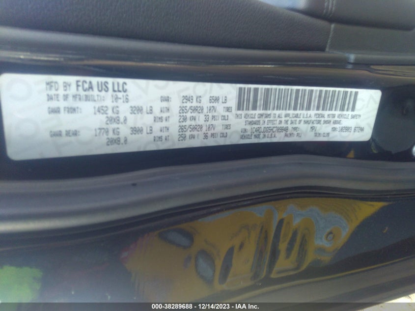 VIN 1C4RDJDG5HC709848 2017 DODGE DURANGO GT