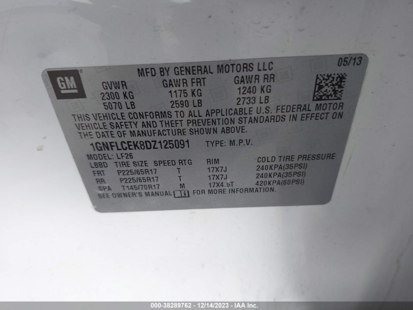 2013 CHEVROLET EQUINOX LS - 1GNFLCEK8DZ125091