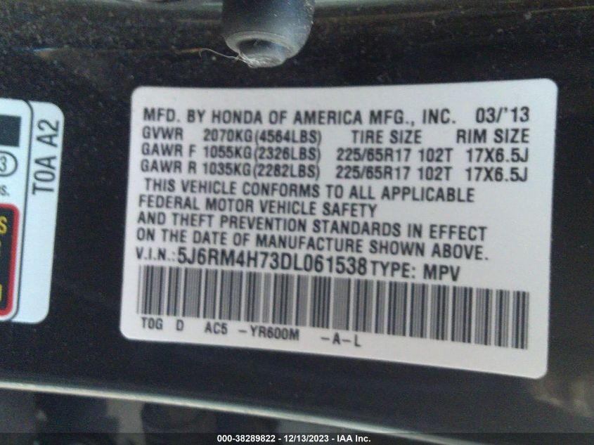 2013 HONDA CR-V EXL - 5J6RM4H73DL061538