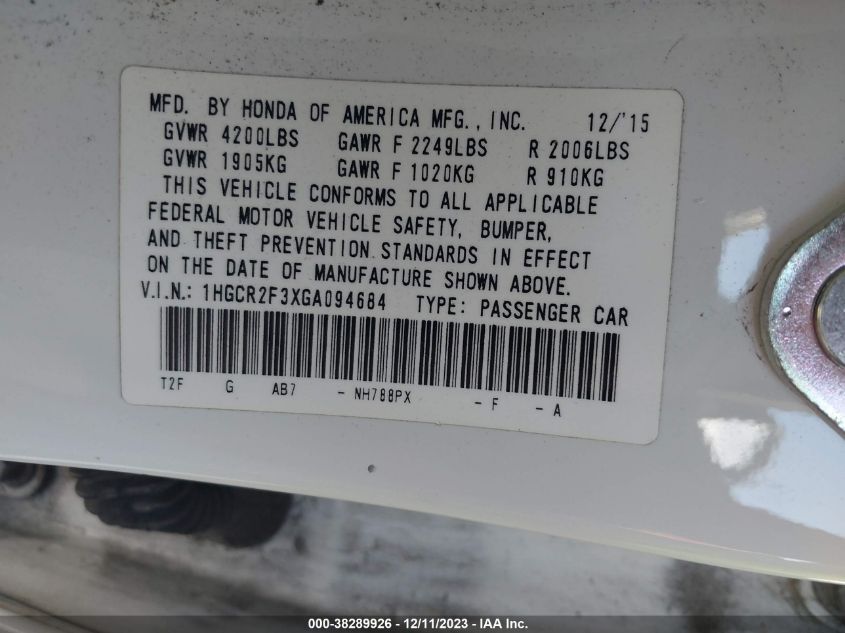 2016 HONDA ACCORD LX - 1HGCR2F3XGA094684