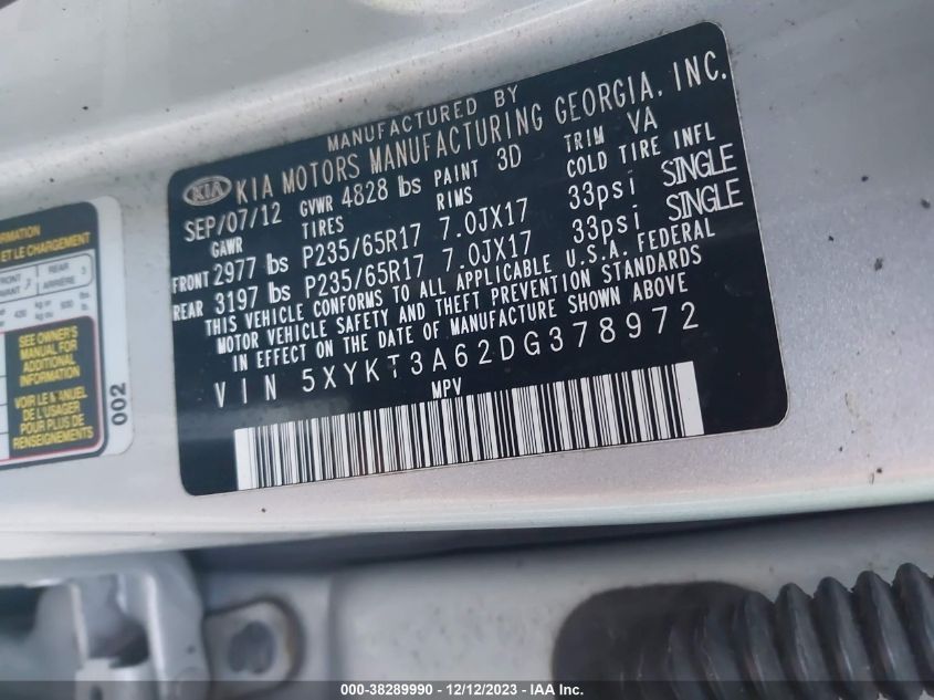2013 KIA SORENTO LX - 5XYKT3A62DG378972