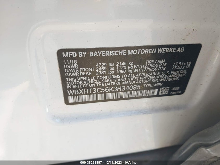 VIN WBXHT3C56K3H34085 2019 BMW X1 XDRIVE28I