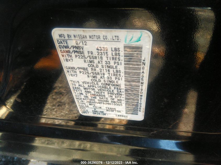2013 NISSAN ROGUE SV W/SL PKG - JN8AS5MT9DW010355