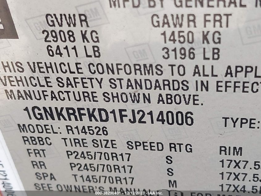 2015 CHEVROLET TRAVERSE LS - 1GNKRFKD1FJ214006