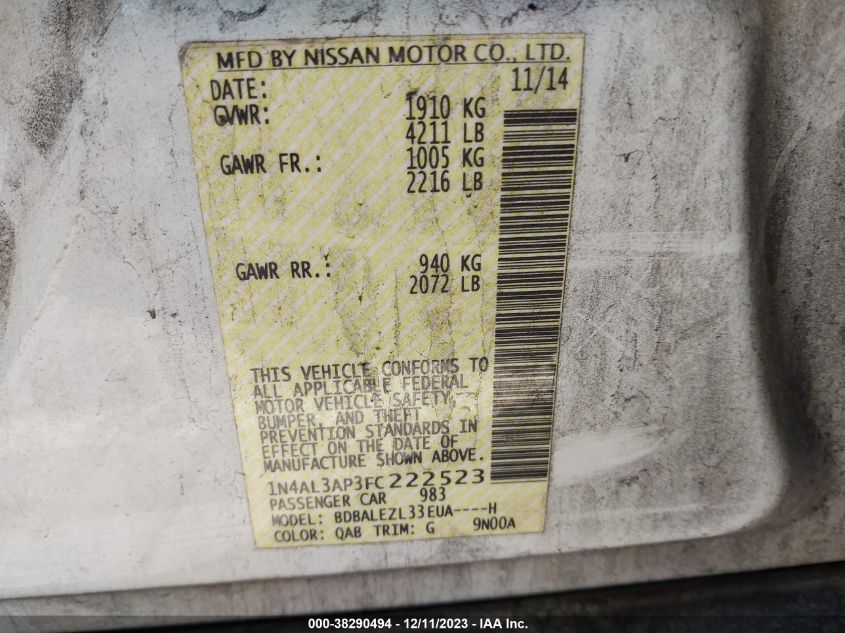 2015 NISSAN ALTIMA 2.5 S - 1N4AL3AP3FC222523