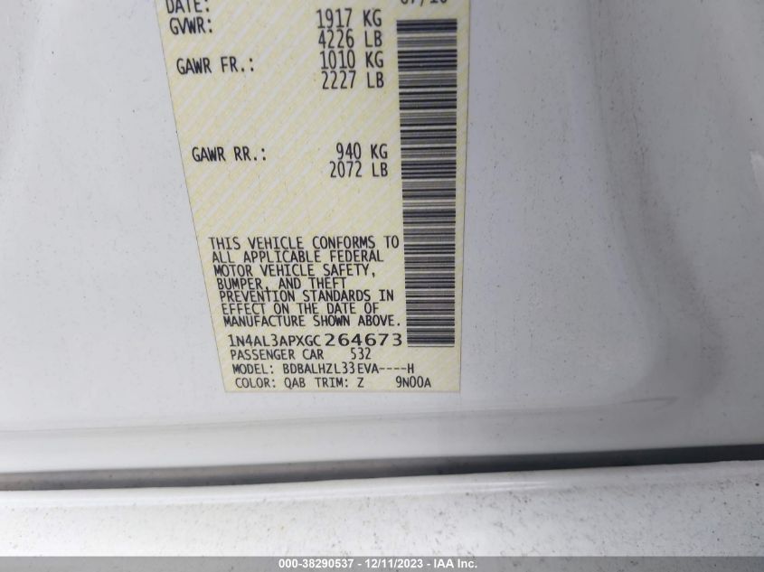 2016 NISSAN ALTIMA 2.5 SR - 1N4AL3APXGC264673