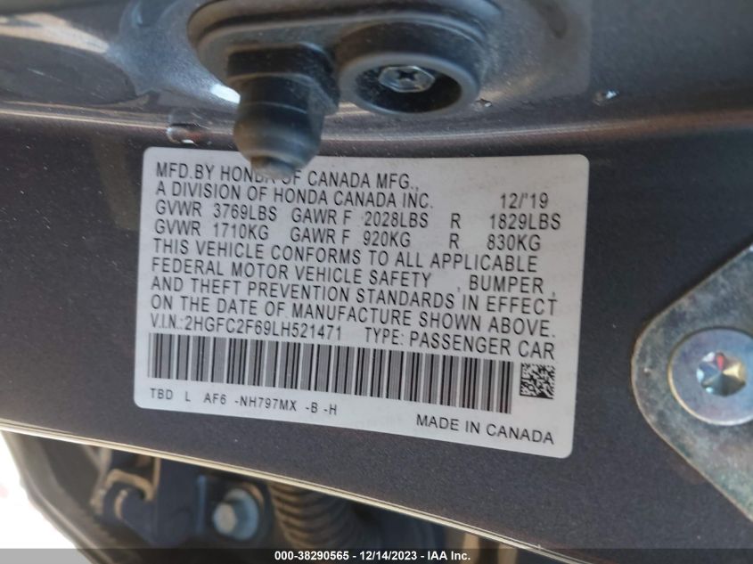 2020 HONDA CIVIC LX - 2HGFC2F69LH521471