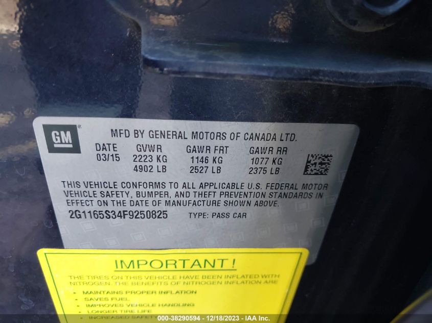 2015 CHEVROLET IMPALA 2LZ - 2G1165S34F9250825