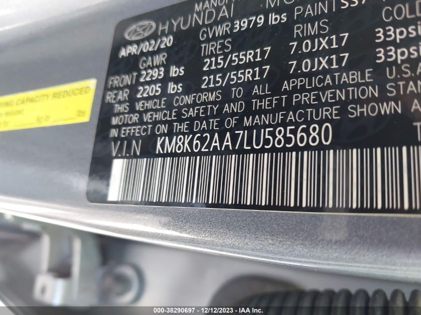 2020 HYUNDAI KONA SEL PLUS - KM8K62AA7LU585680