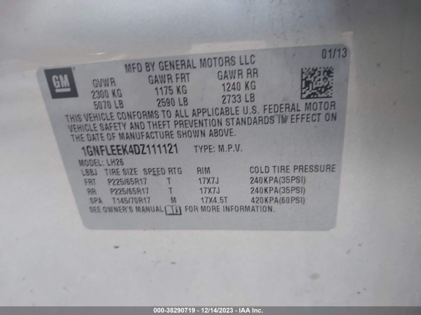 2013 CHEVROLET EQUINOX 1LT - 1GNFLEEK4DZ111121