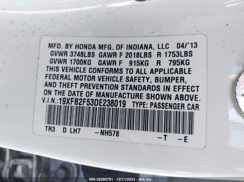 2013 HONDA CIVIC LX - 19XFB2F53DE238019