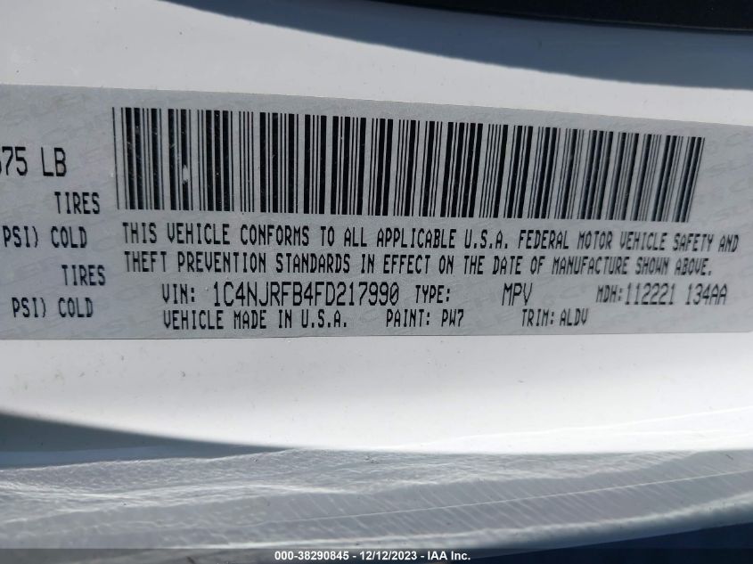 2015 JEEP PATRIOT LATITUDE - 1C4NJRFB4FD217990