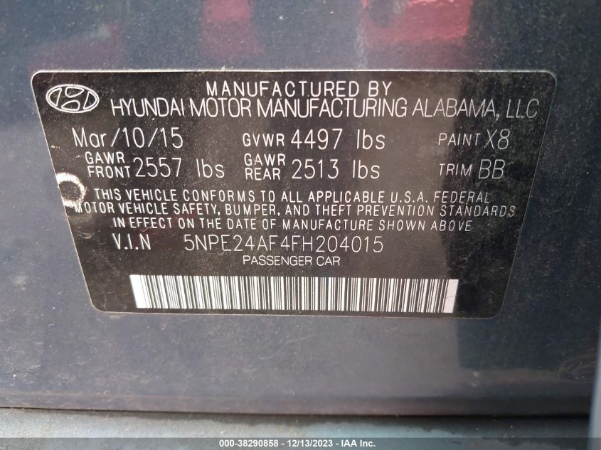 2015 HYUNDAI SONATA SE - 5NPE24AF4FH204015