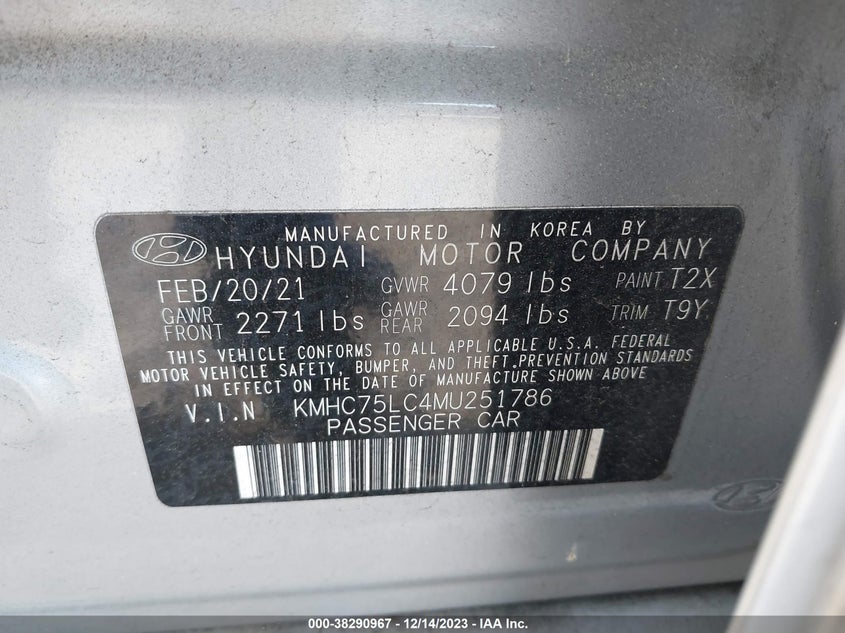 VIN KMHC75LC4MU251786 2021 HYUNDAI IONIQ HYBRID SE
