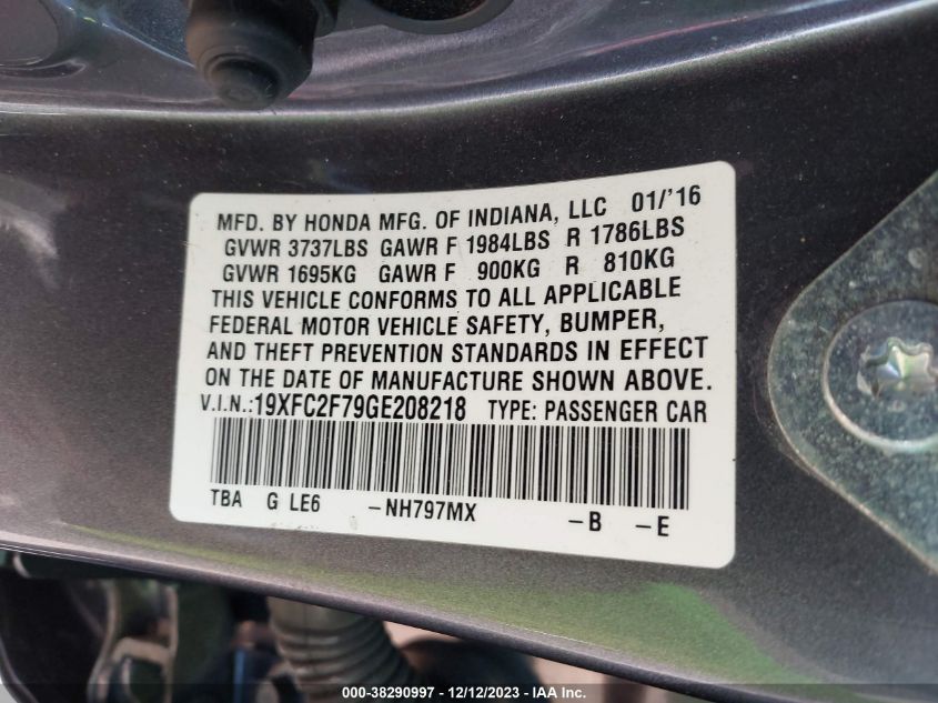 2016 HONDA CIVIC EX - 19XFC2F79GE208218