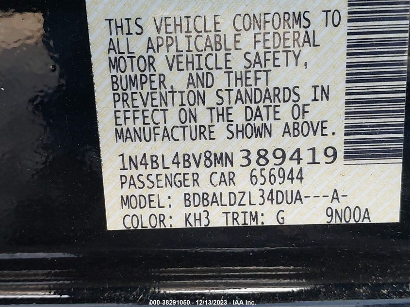 2021 NISSAN ALTIMA S - 1N4BL4BV8MN389419