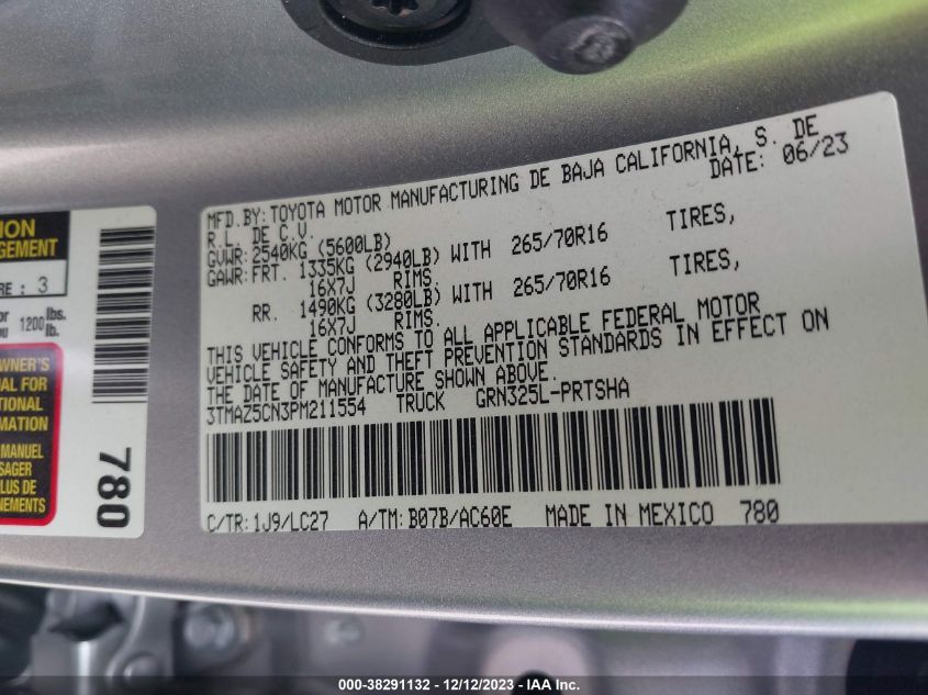 2023 TOYOTA TACOMA DOUBLE CAB/SR5/TRD SPORT/ - 3TMAZ5CN3PM211554