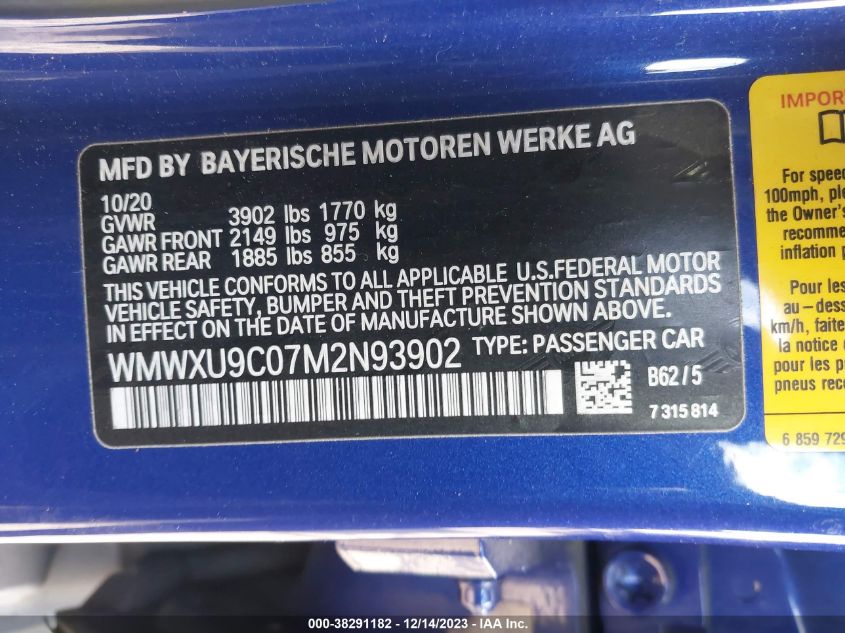 2021 MINI HARDTOP COOPER S - WMWXU9C07M2N93902