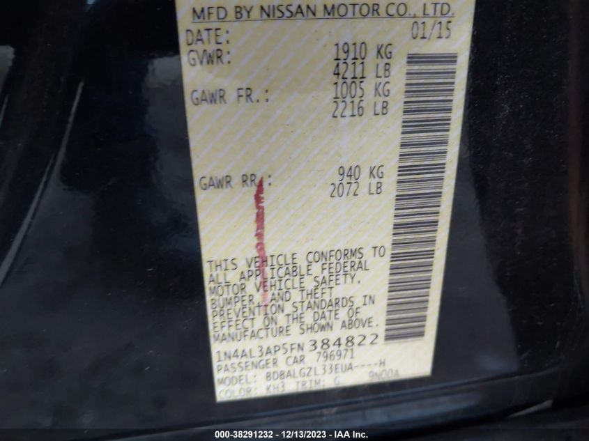 2015 NISSAN ALTIMA 2.5/S/SV/SL - 1N4AL3AP5FN384822
