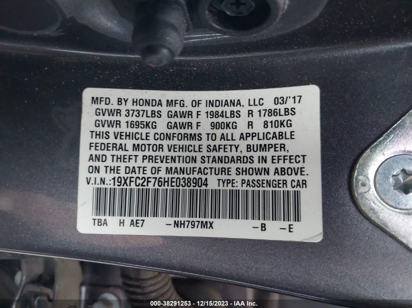 2017 HONDA CIVIC EX - 19XFC2F76HE038904