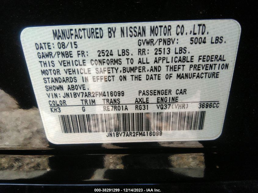 2015 INFINITI Q50 PREMIUM - JN1BV7AR2FM416099