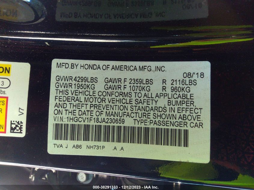 2018 HONDA ACCORD LX - 1HGCV1F18JA230659