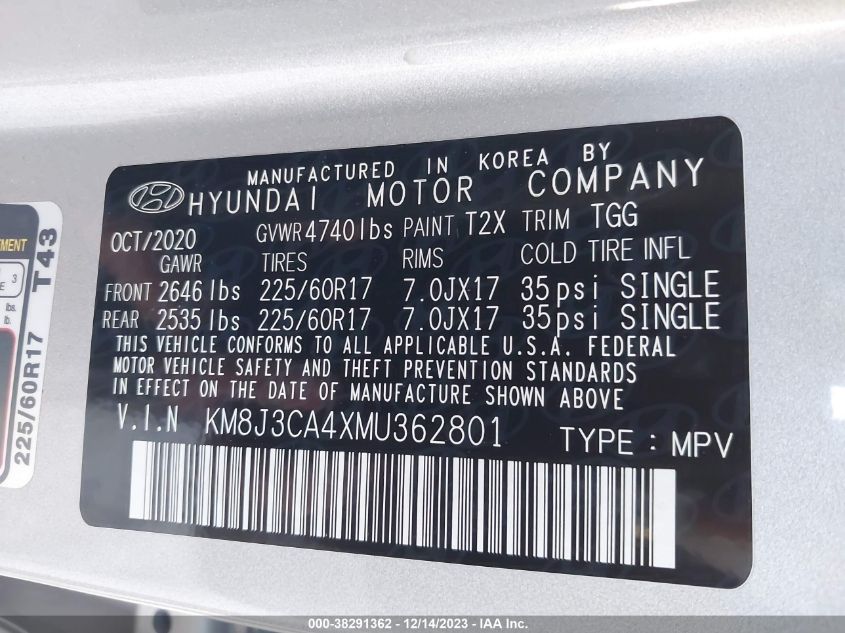 2021 HYUNDAI TUCSON VALUE - KM8J3CA4XMU362801