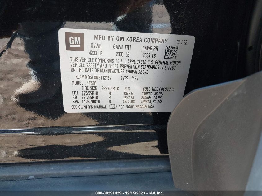 2022 BUICK ENCORE GX FWD SELECT - KL4MMDSL8NB112197
