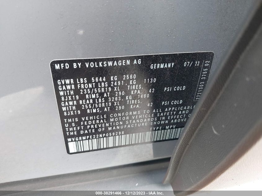 2022 VOLKSWAGEN ID.4 PRO WVGRMPE22NP059298