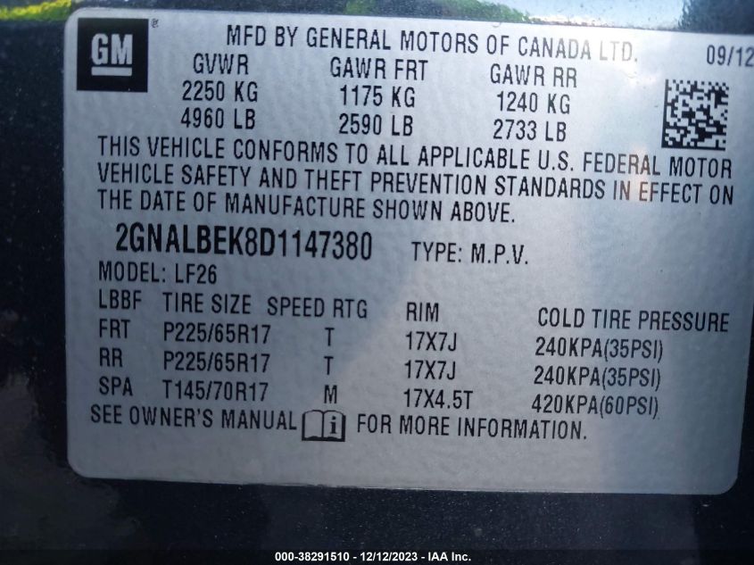 2013 CHEVROLET EQUINOX LS - 2GNALBEK8D1147380