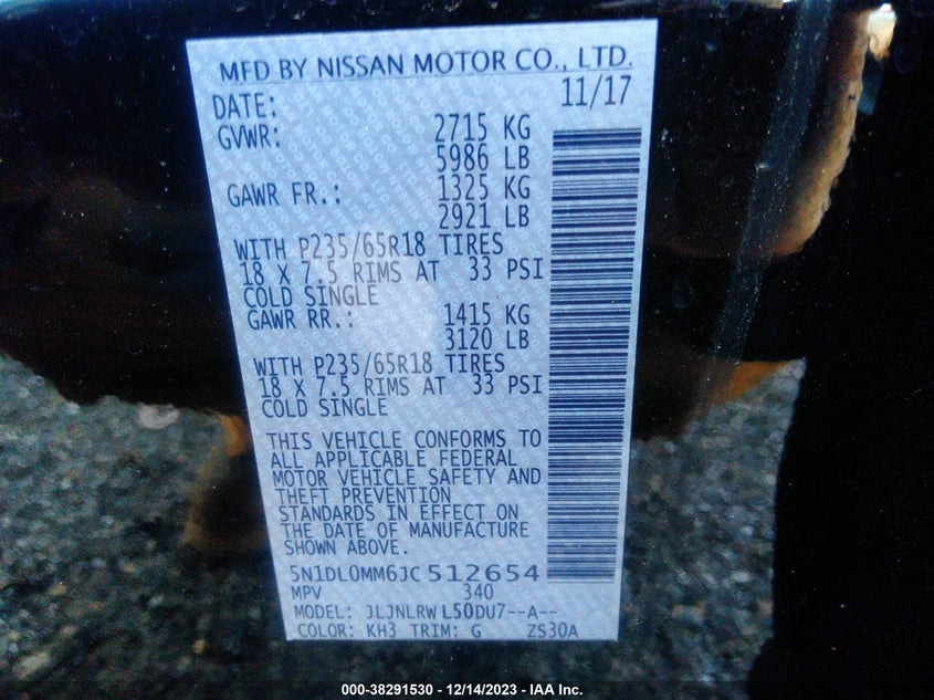VIN 5N1DL0MM6JC512654 2018 INFINITI QX60