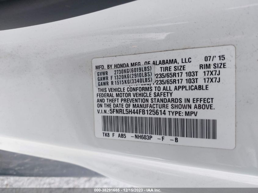 2015 HONDA ODYSSEY EX - 5FNRL5H44FB125614