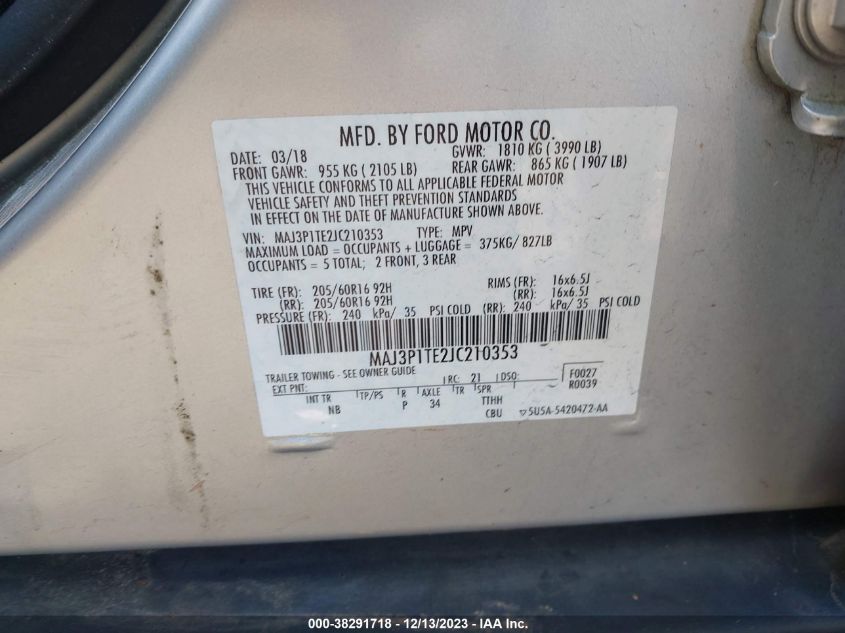 2018 FORD ECOSPORT SE - MAJ3P1TE2JC210353