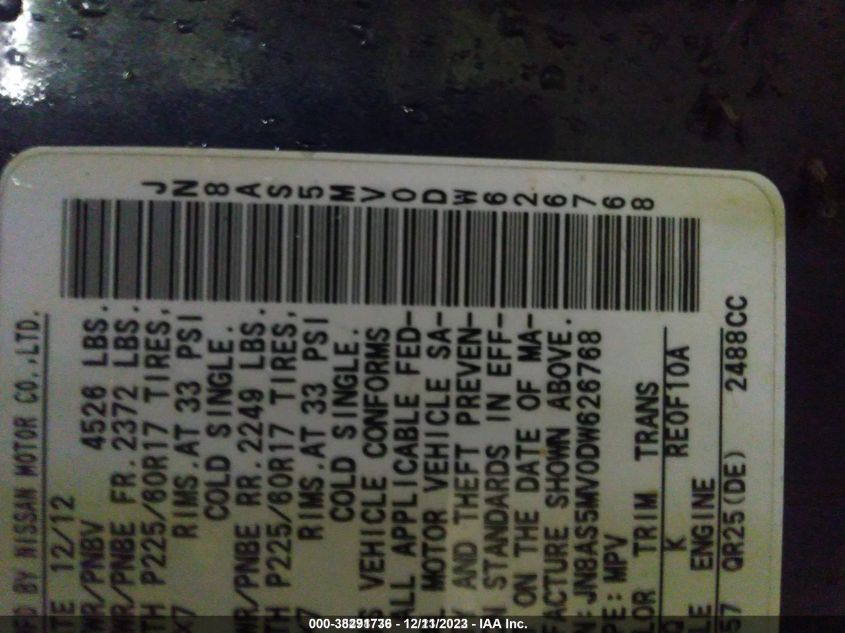 2013 NISSAN ROGUE SV - JN8AS5MV0DW626768