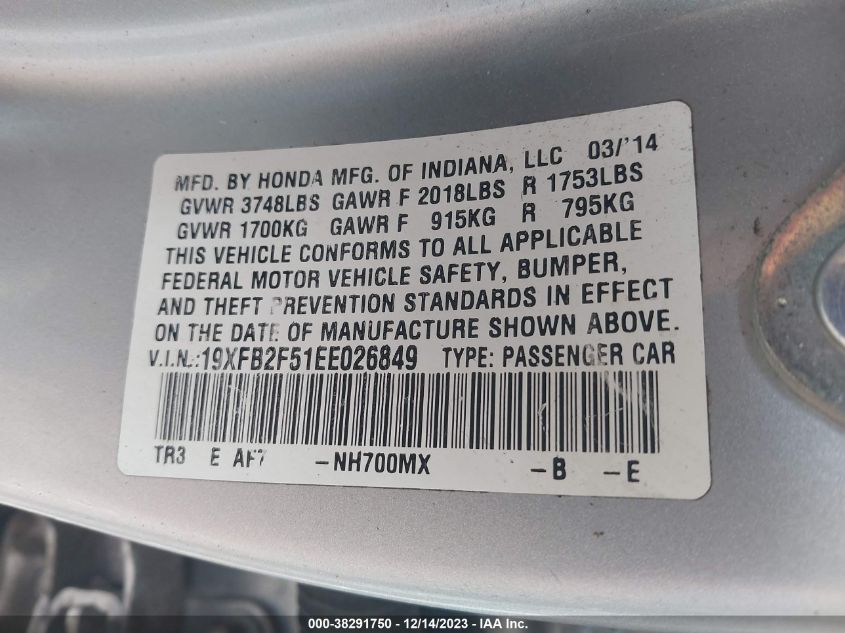 2014 HONDA CIVIC LX - 19XFB2F51EE026849